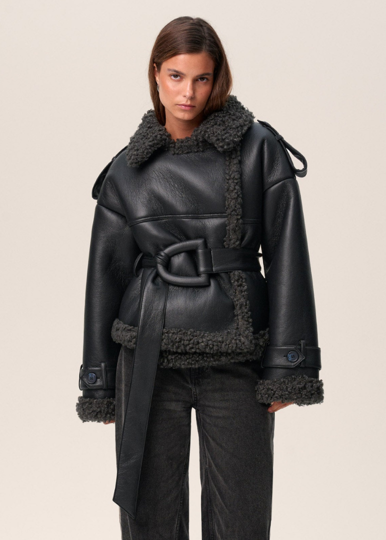 Elmira | Vyöllinen Lammasnahkatakki