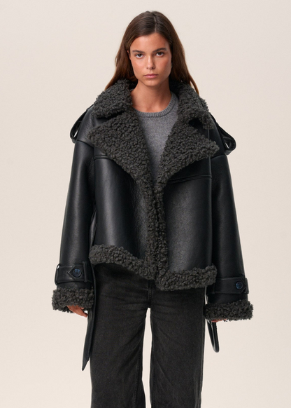 Elmira | Vyöllinen Lammasnahkatakki