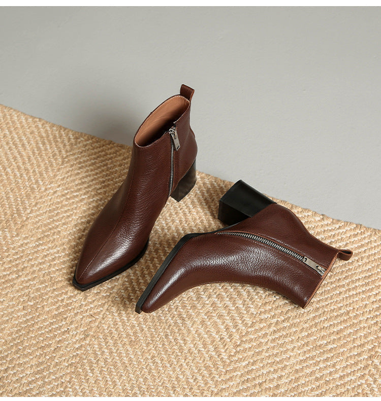 Bottines en cuir véritable à talons hauts